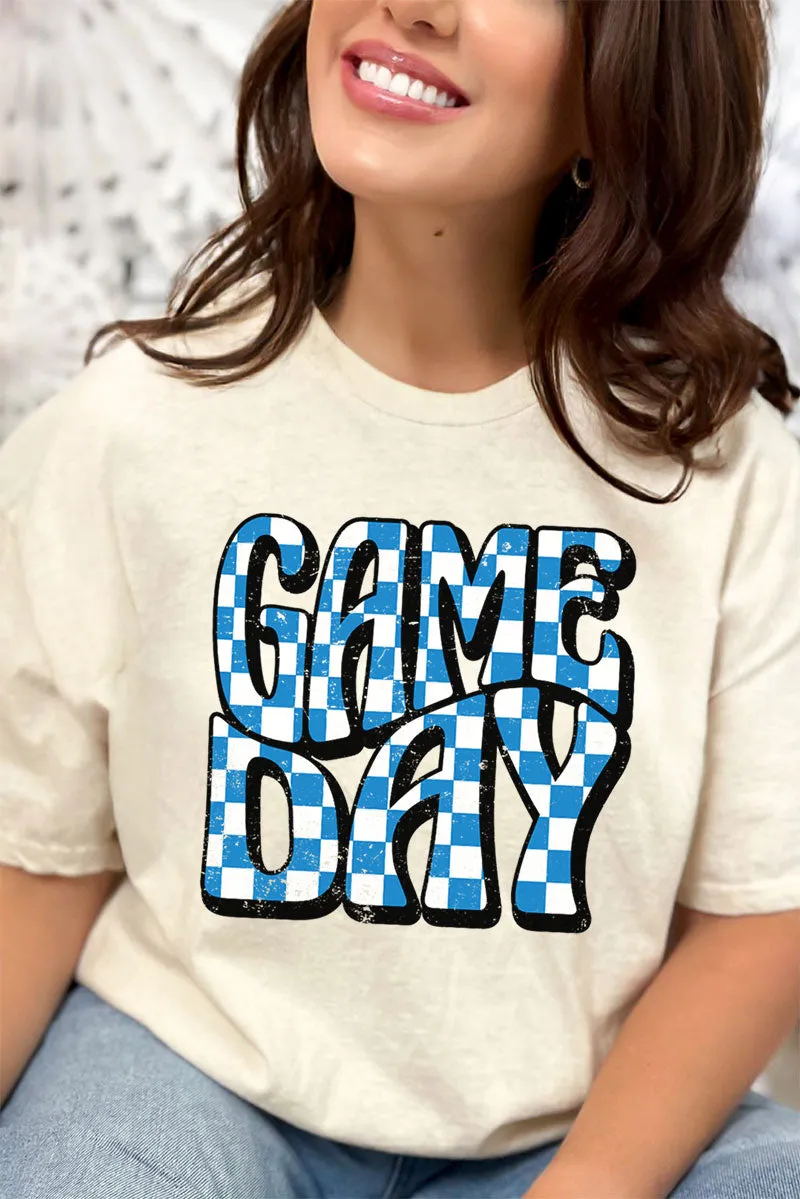 Blue Checkered Game Day Short Sleeve Relaxed Fit T-Shirt