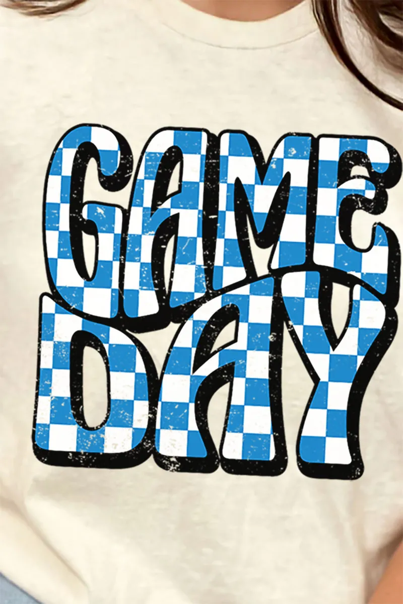 Blue Checkered Game Day Short Sleeve Relaxed Fit T-Shirt