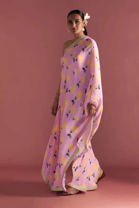 Blush Honeycomb One Shoulder Kaftan