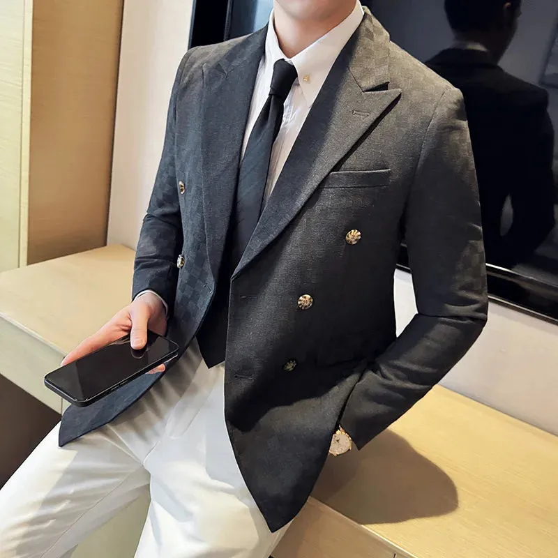 Bonsir 6 Color Luxury Double Breasted Blazers Coats New Fashion Checkered Business Slim Fit Social   Formal Suit Jacket 5XL-M