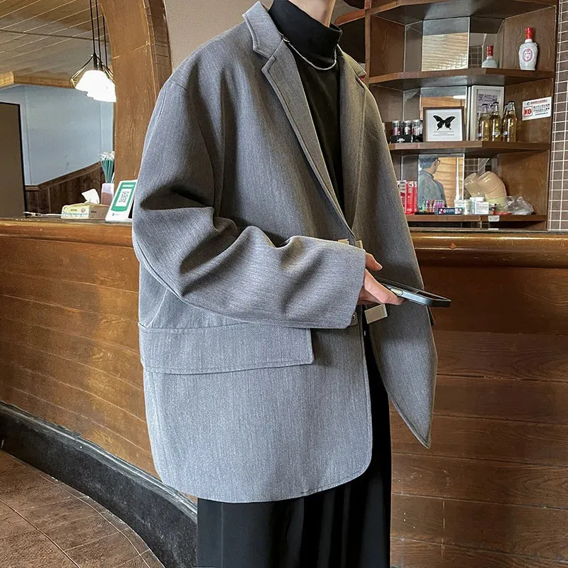 Bonsir Oversized High Grade Blazers Men Trendy Leisure Loose Suit Jackets Male Daily Simple Streetwear All-match Korean Suit-tops
