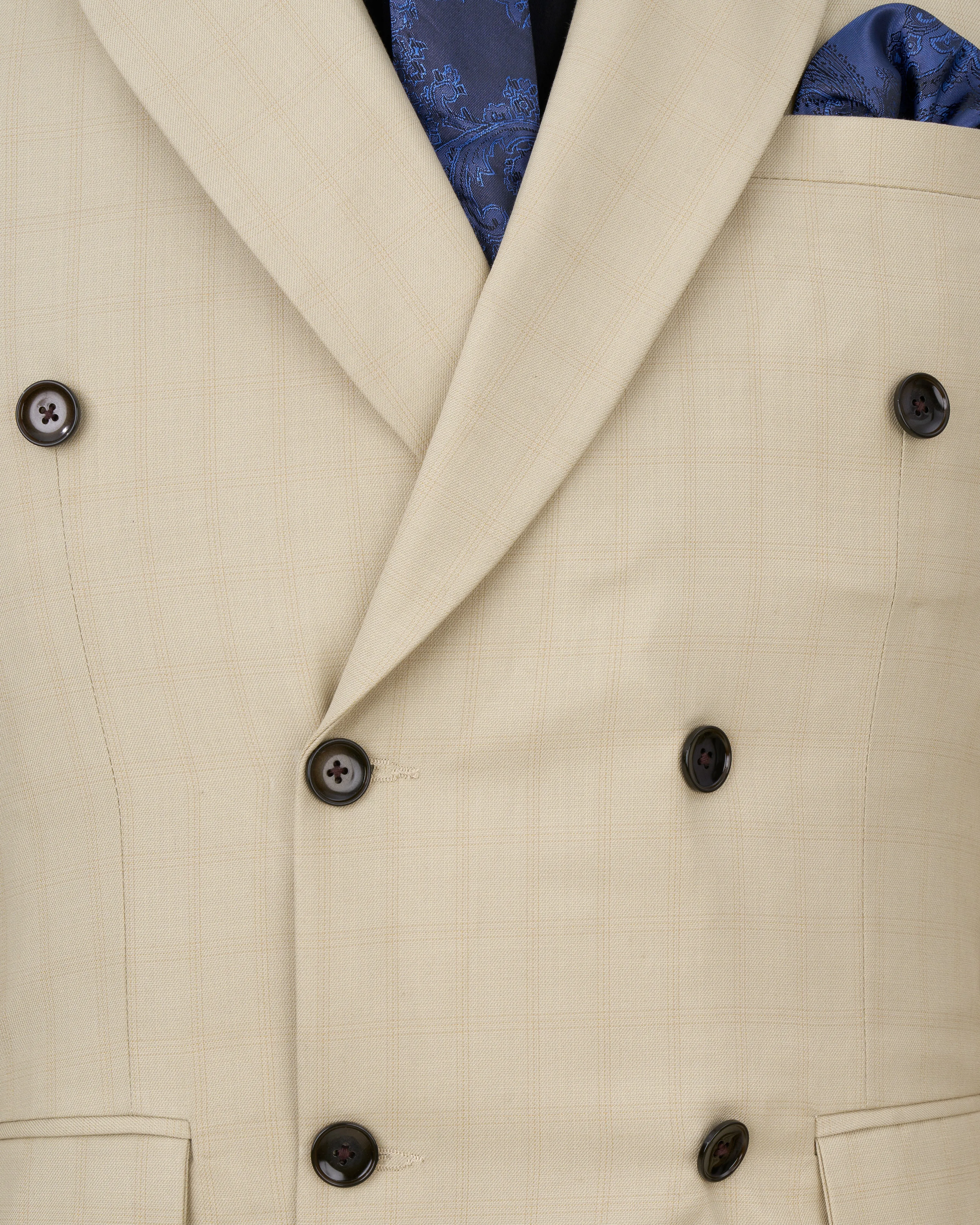 Calm Shell Brown Subtle Plaid Double Breasted Blazer