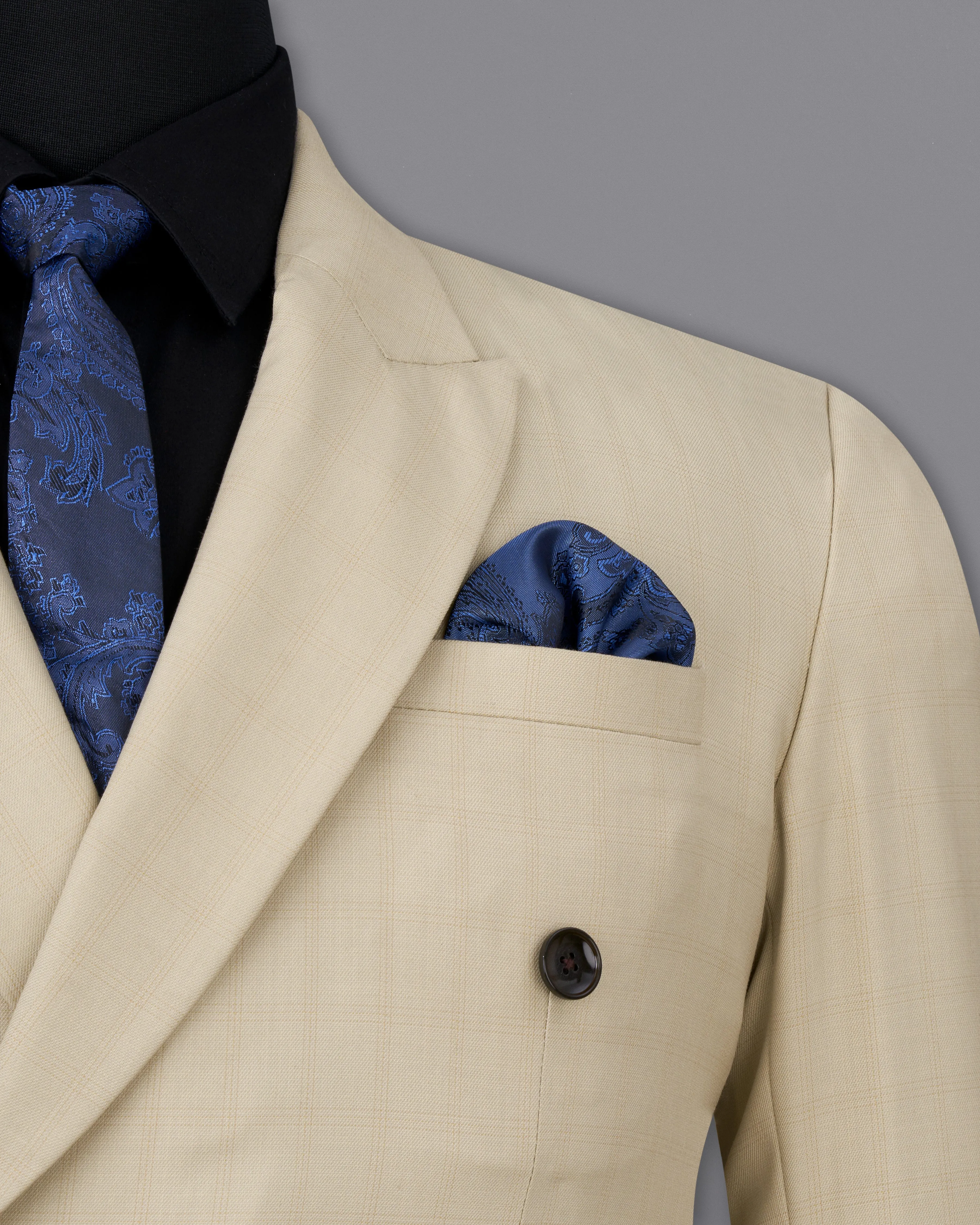 Calm Shell Brown Subtle Plaid Double Breasted Blazer