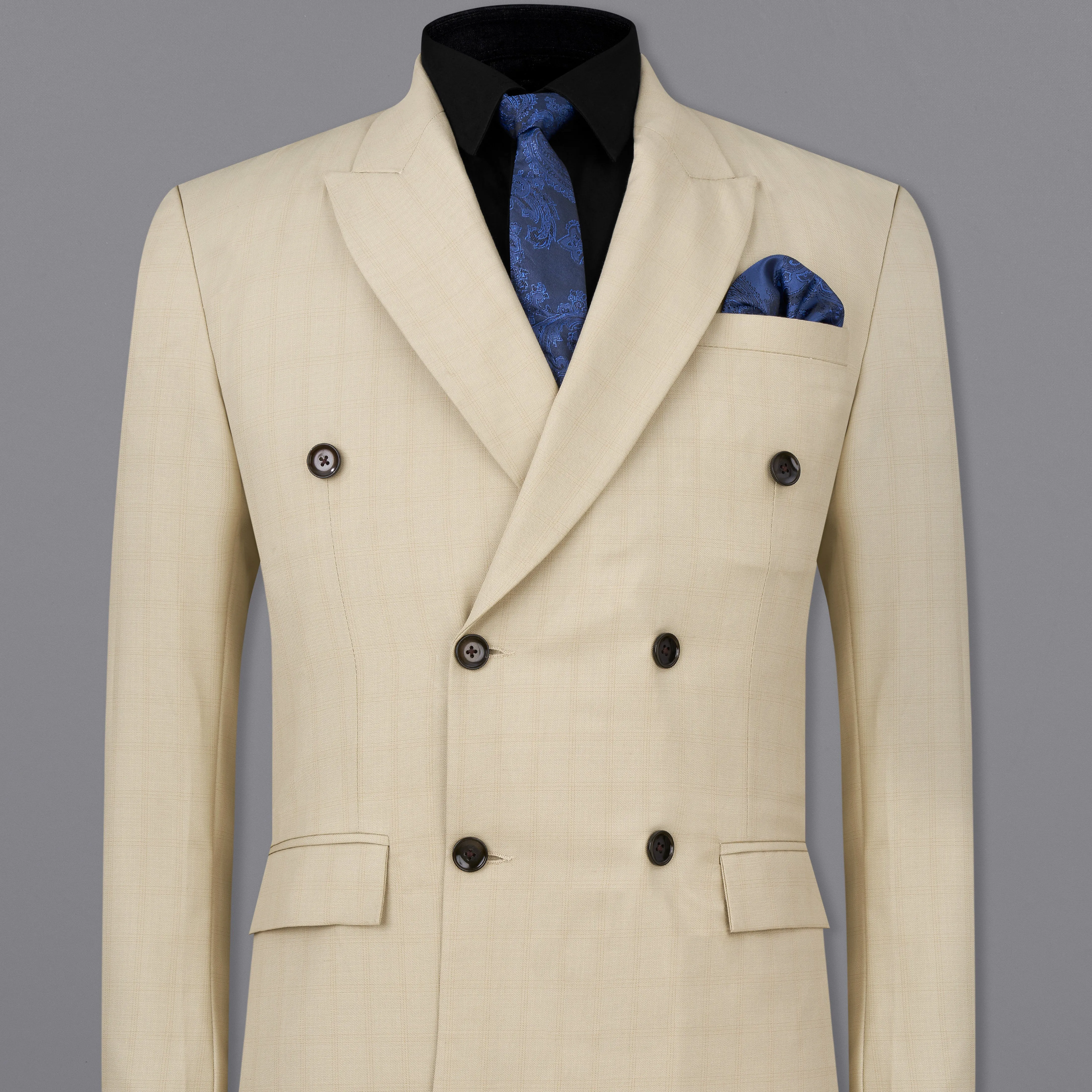 Calm Shell Brown Subtle Plaid Double Breasted Blazer
