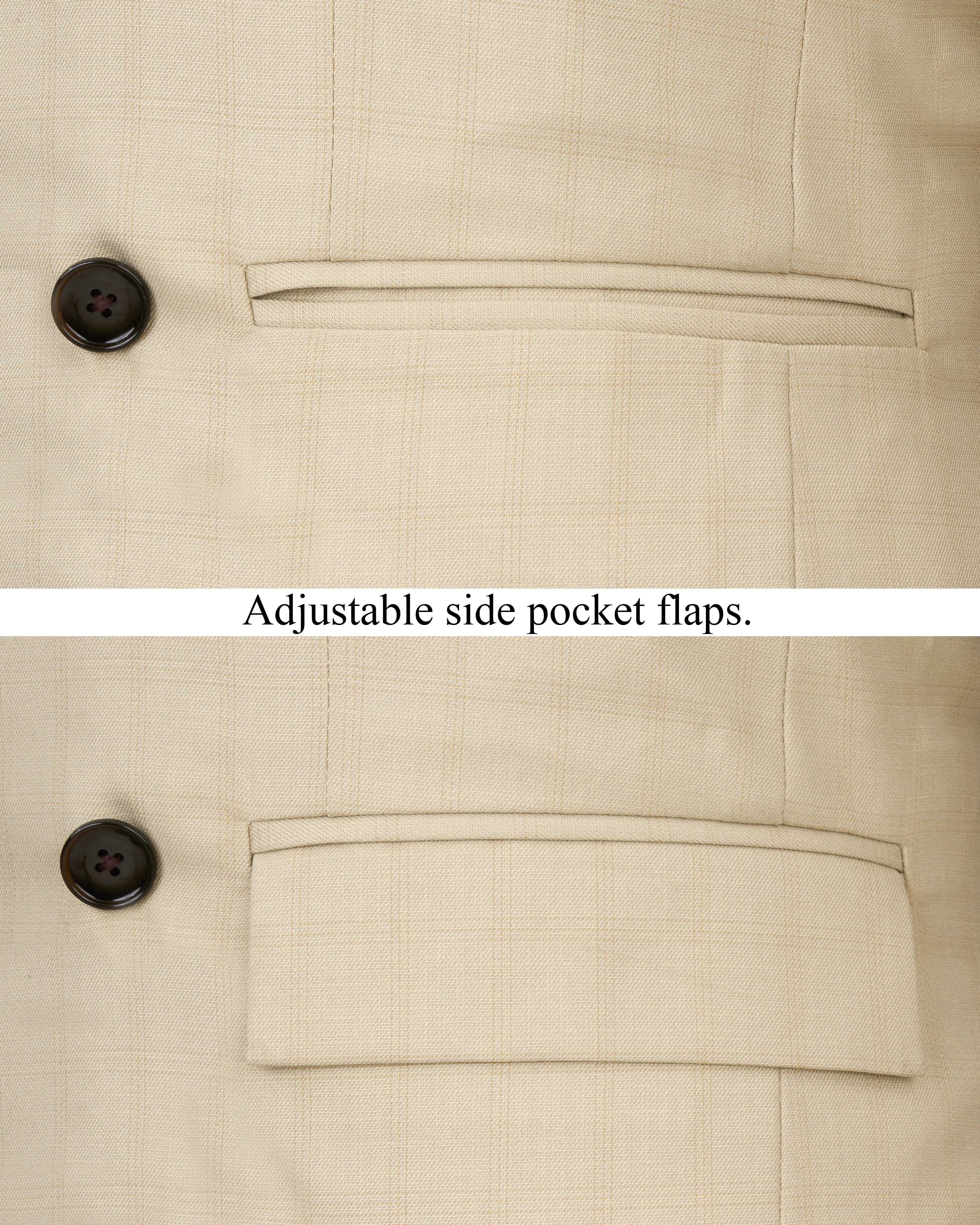 Calm Shell Brown Subtle Plaid Double Breasted Blazer