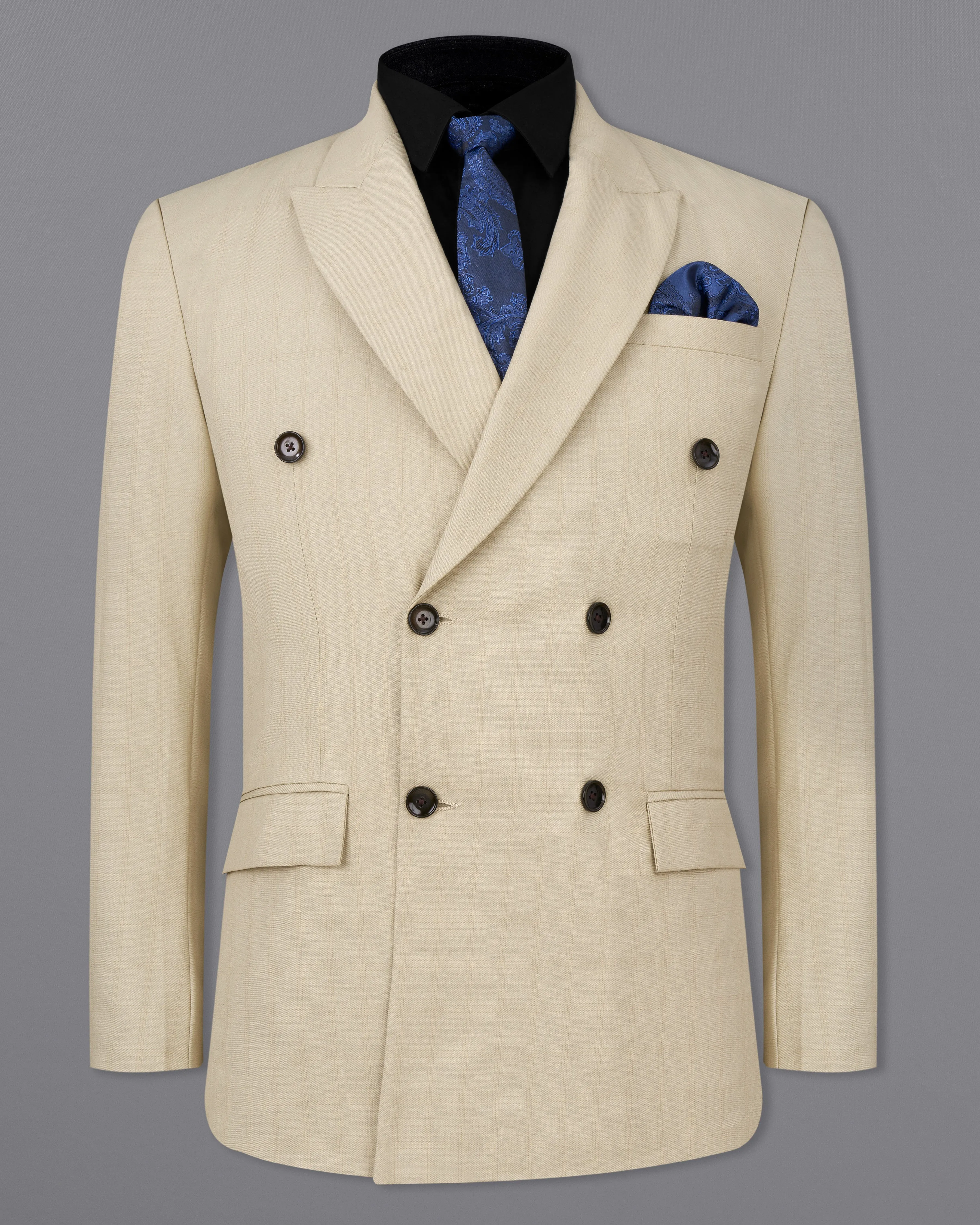 Calm Shell Brown Subtle Plaid Double Breasted Blazer