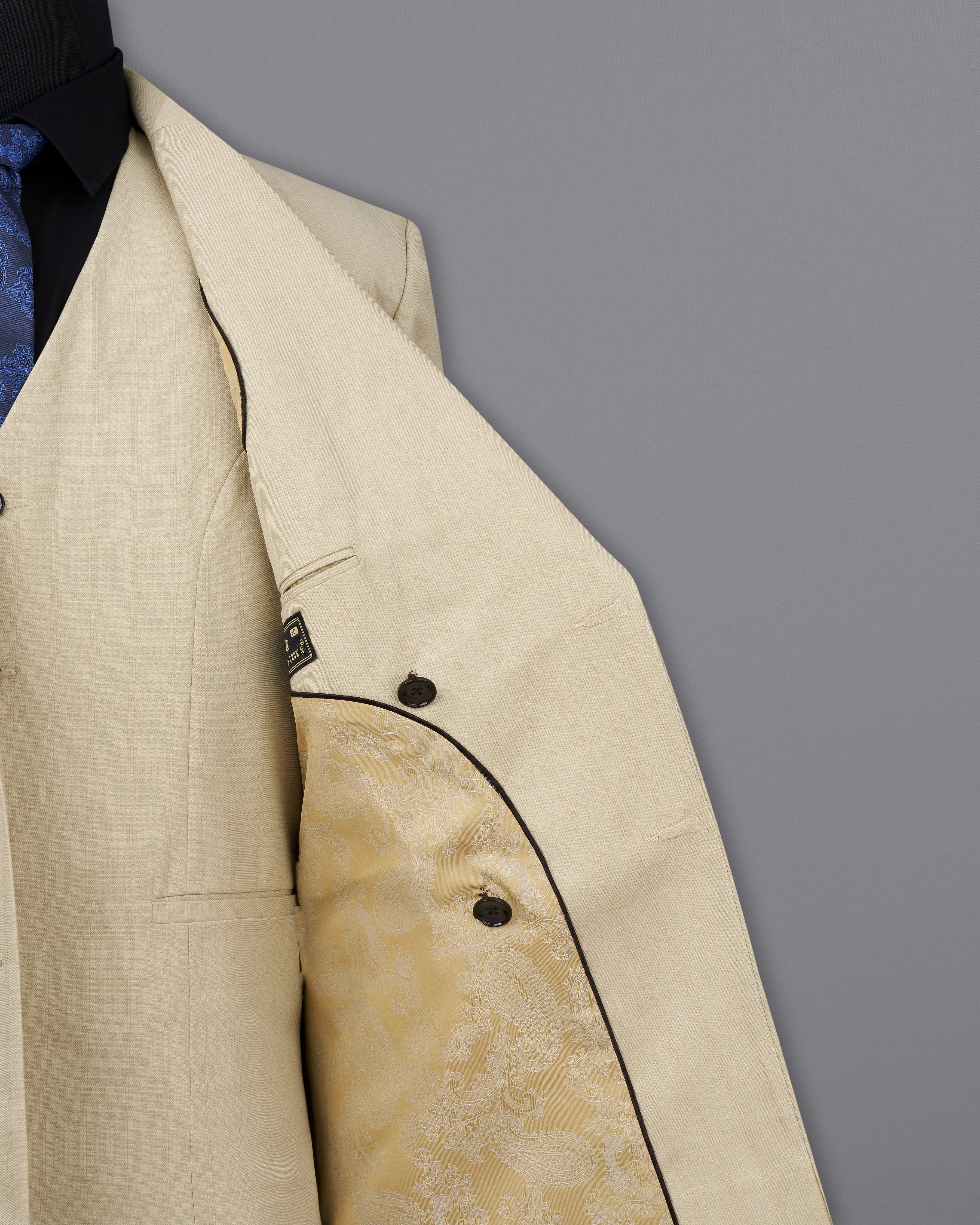 Calm Shell Brown Subtle Plaid Double Breasted Blazer