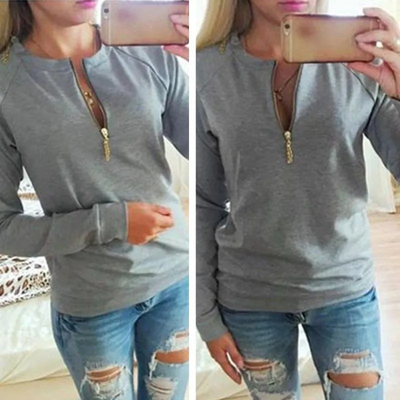 Casual Ladies V-Neck Long Sleeve Hoodies Women Jumper Pullover Tops Outwear Clothing