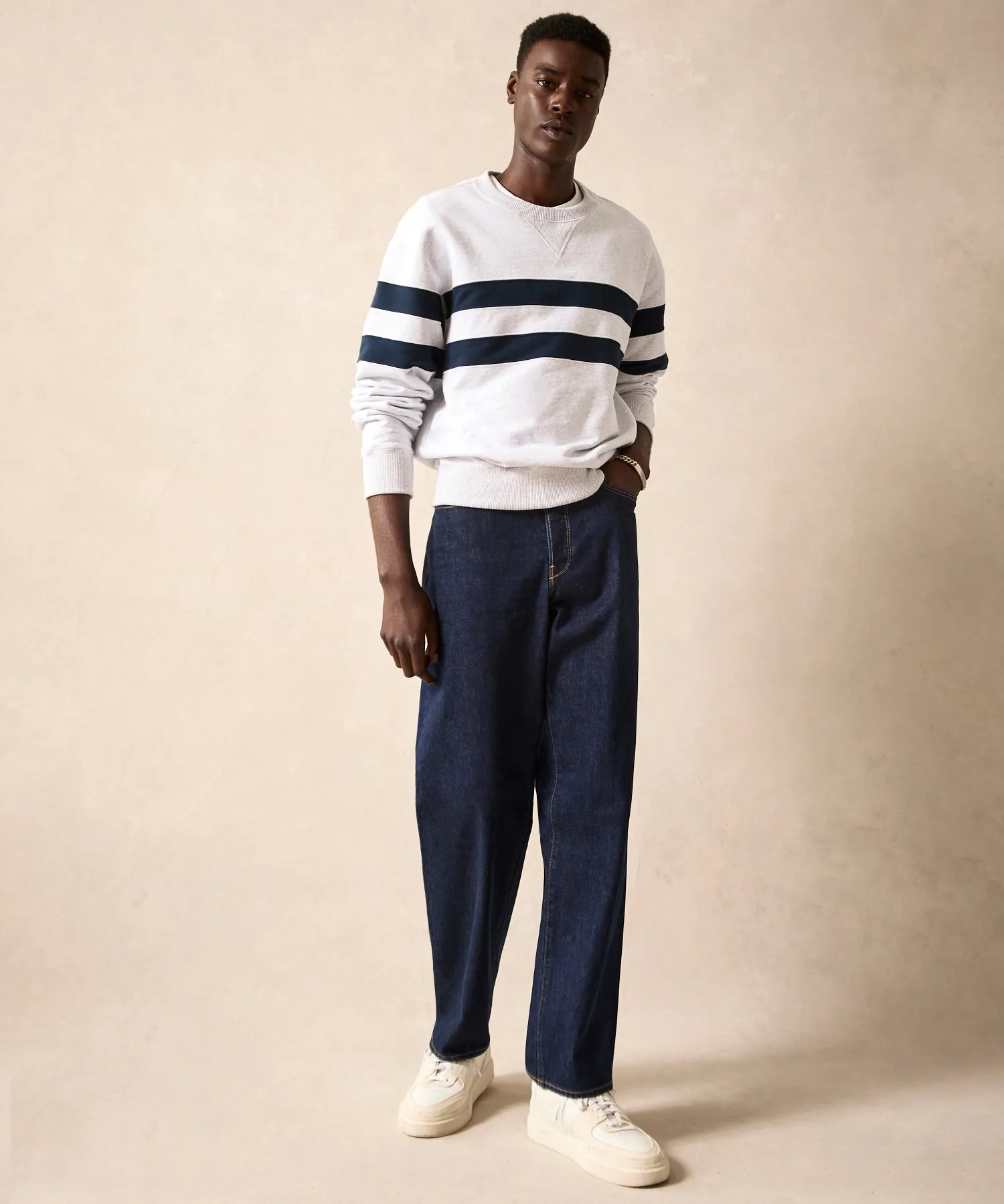 Champion Striped Crewneck in Silver Mix