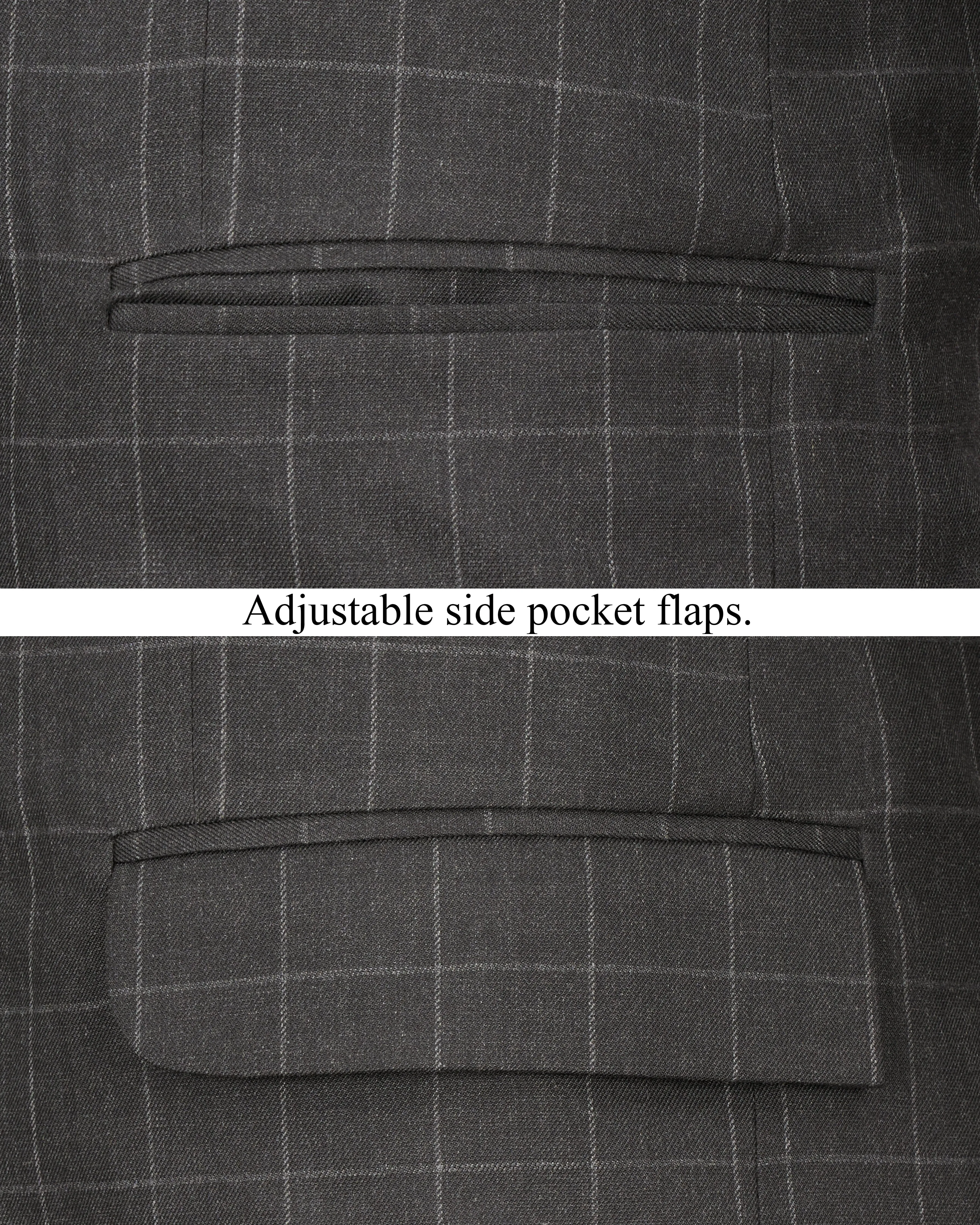 Charcoal Gray Windowpane Single Breasted Blazer