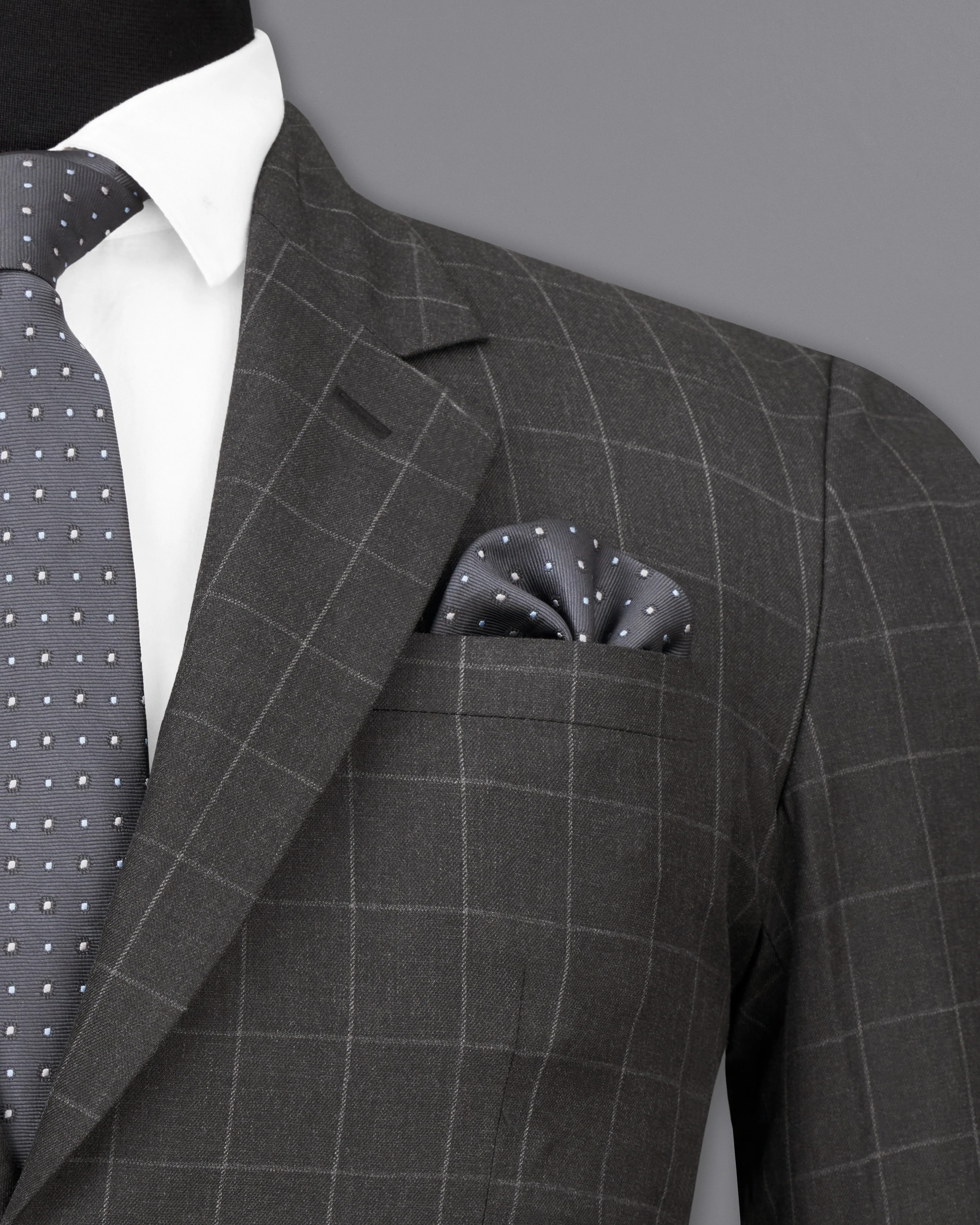 Charcoal Gray Windowpane Single Breasted Blazer