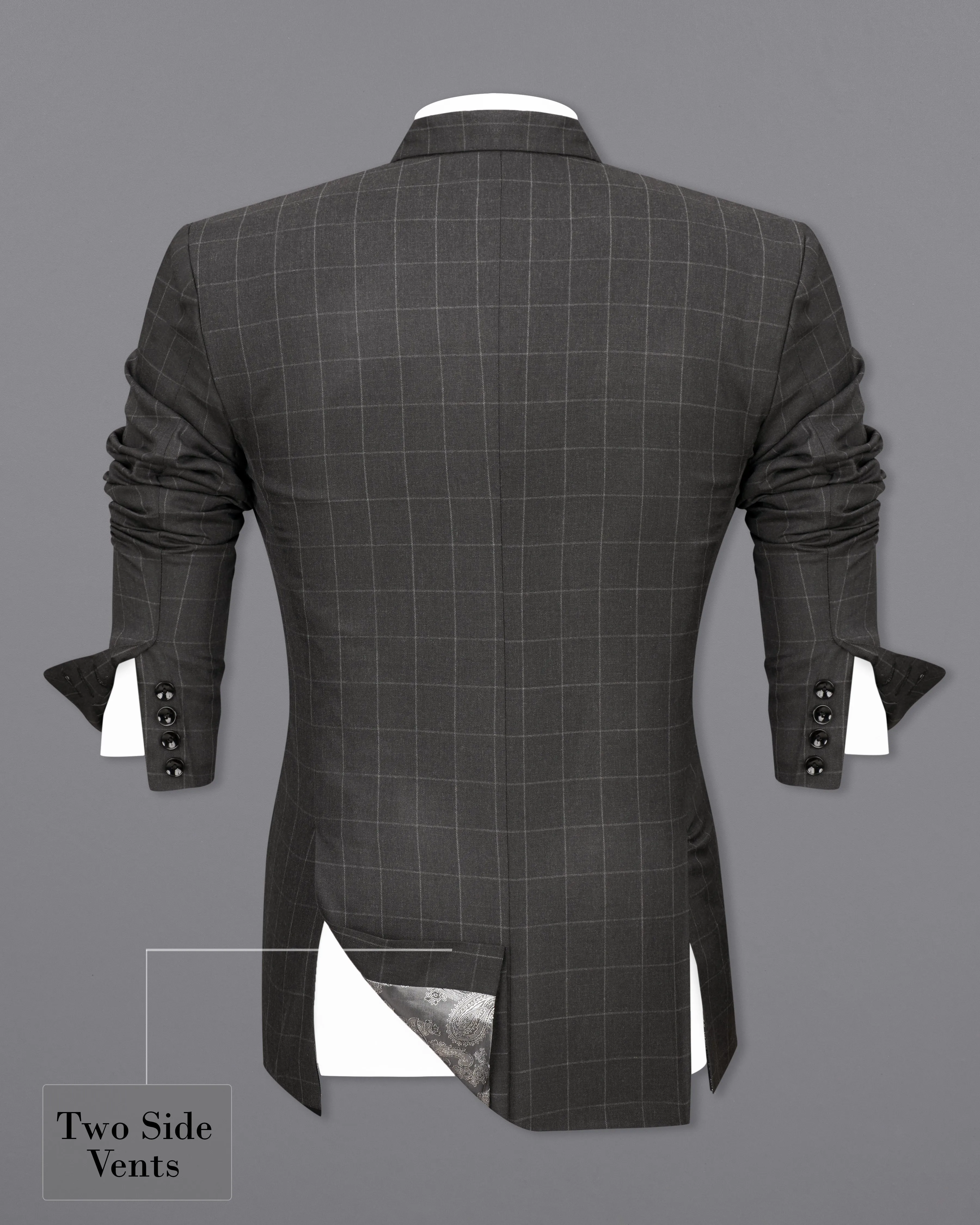 Charcoal Gray Windowpane Single Breasted Blazer