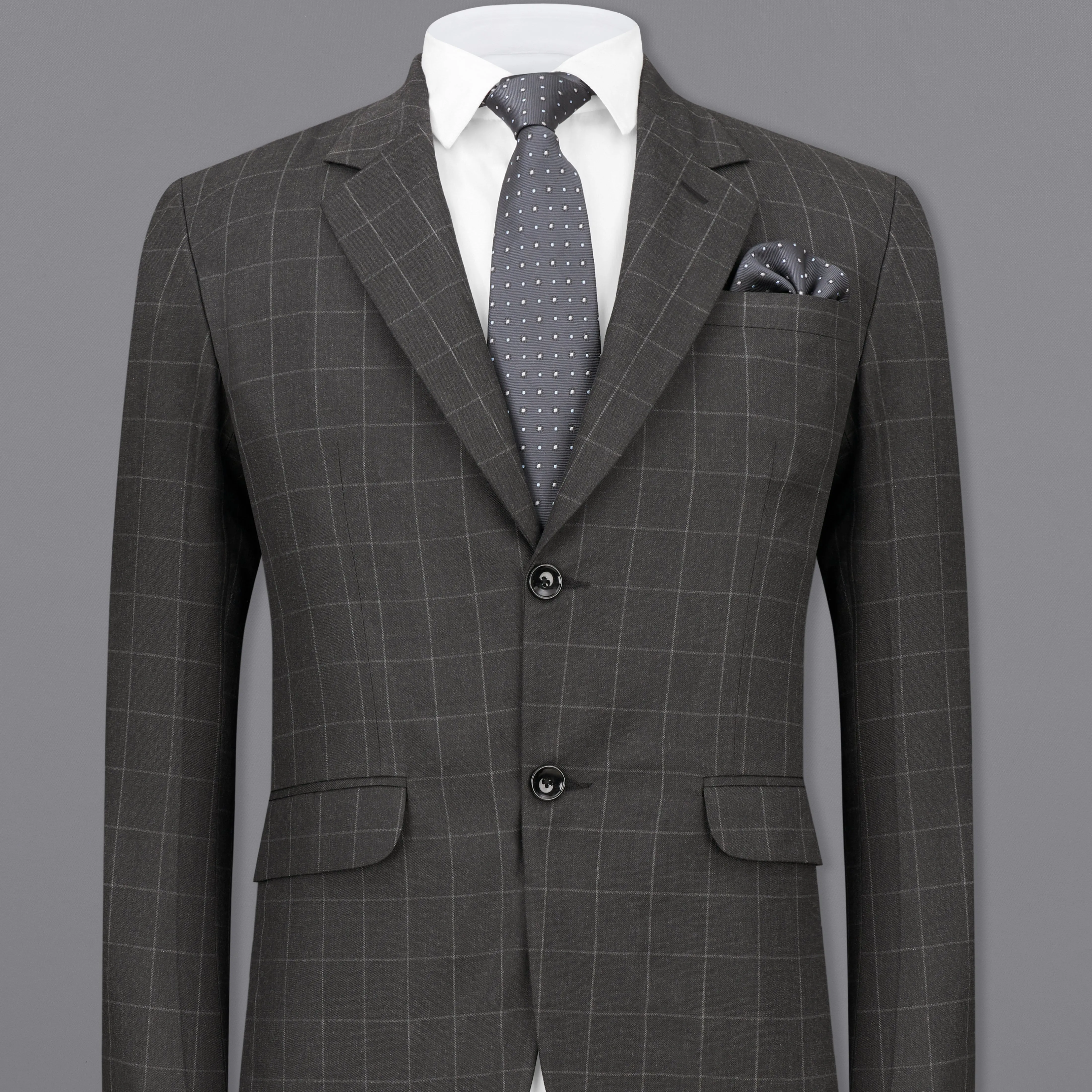 Charcoal Gray Windowpane Single Breasted Blazer