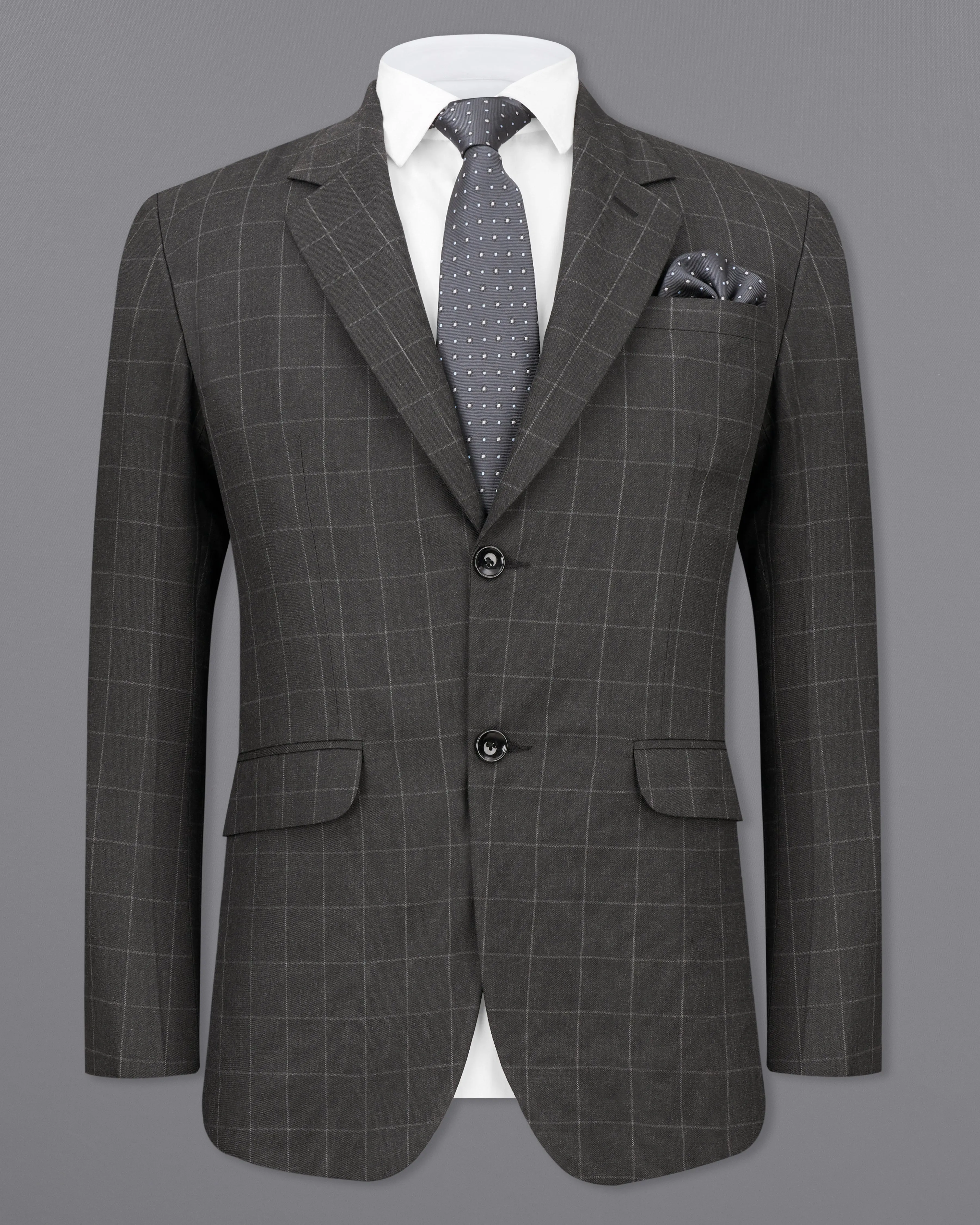 Charcoal Gray Windowpane Single Breasted Blazer