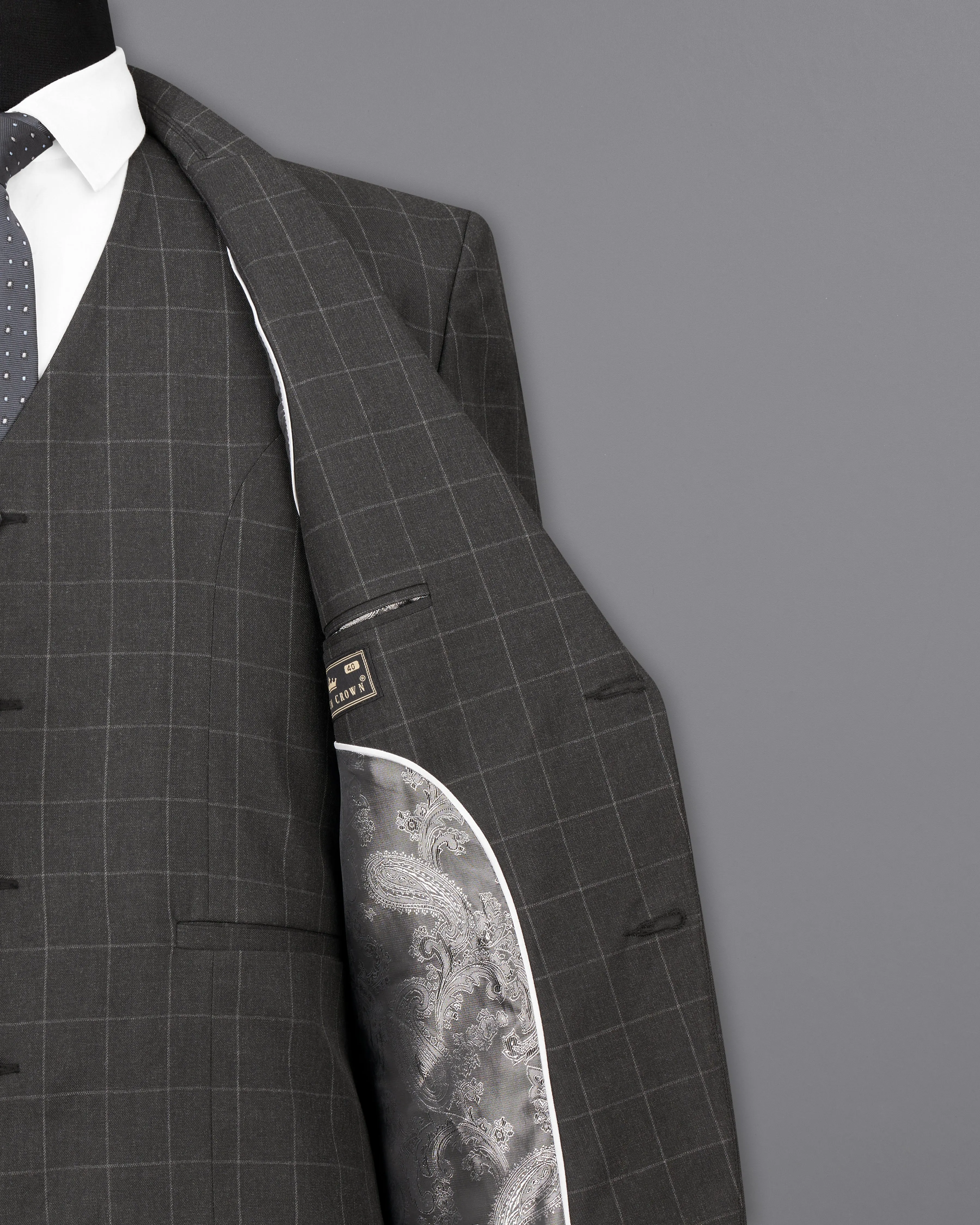 Charcoal Gray Windowpane Single Breasted Blazer