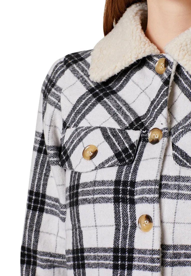 checkered faux fur trucker jacket