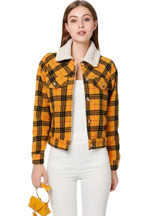 checkered faux fur trucker jacket