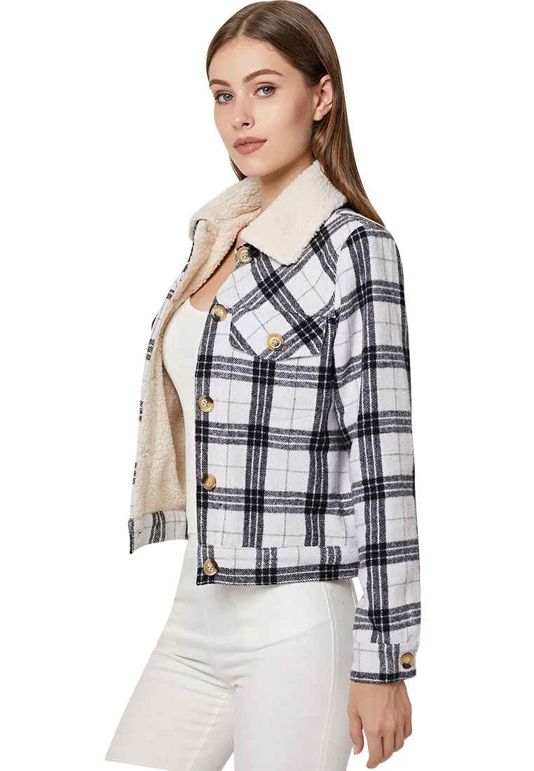 checkered faux fur trucker jacket