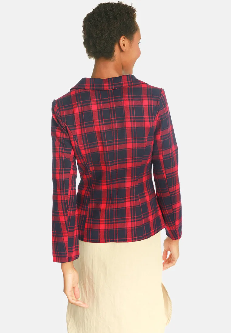 checks single breasted button blazer
