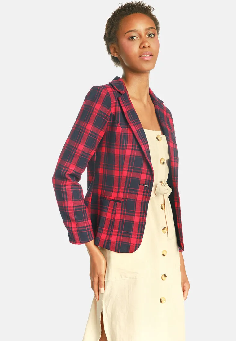 checks single breasted button blazer