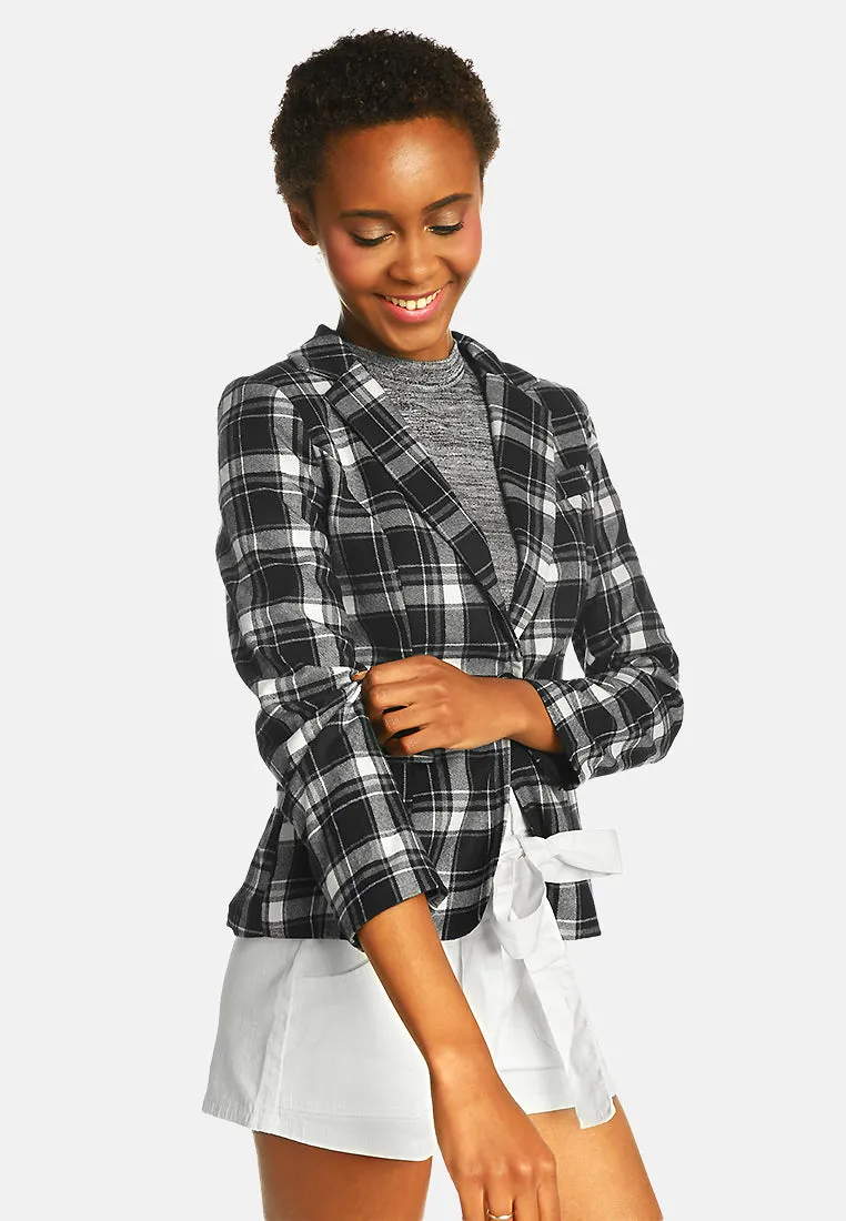 checks single breasted button blazer