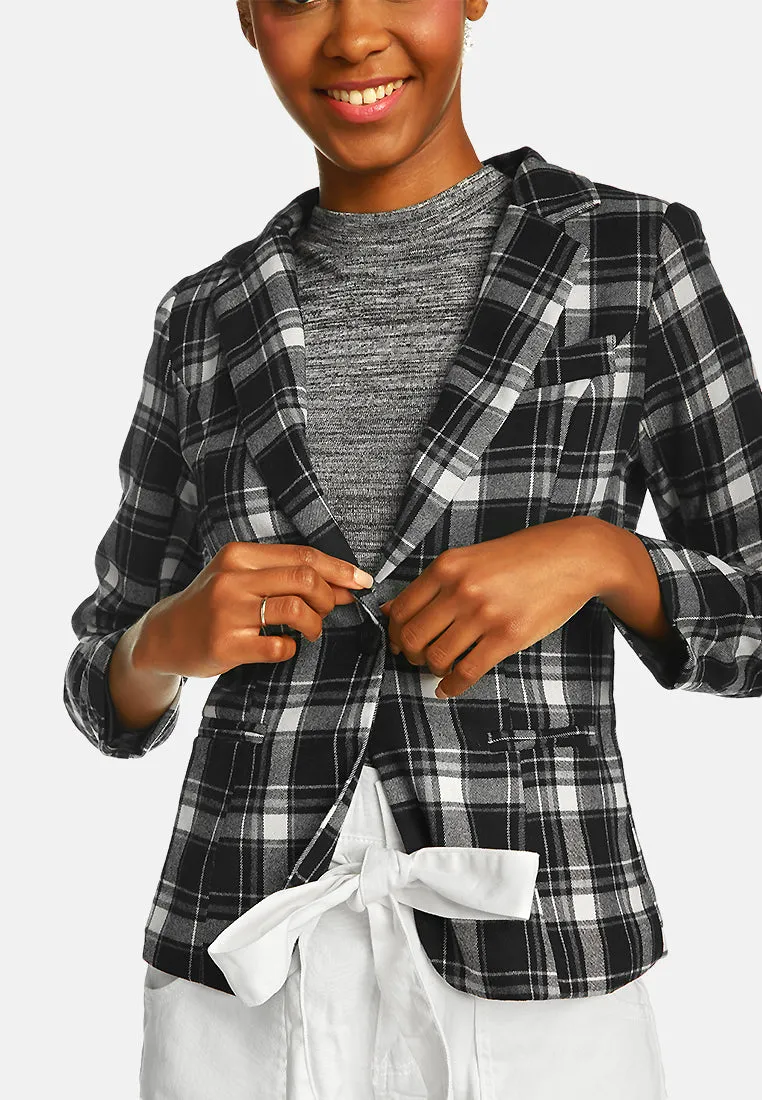 checks single breasted button blazer