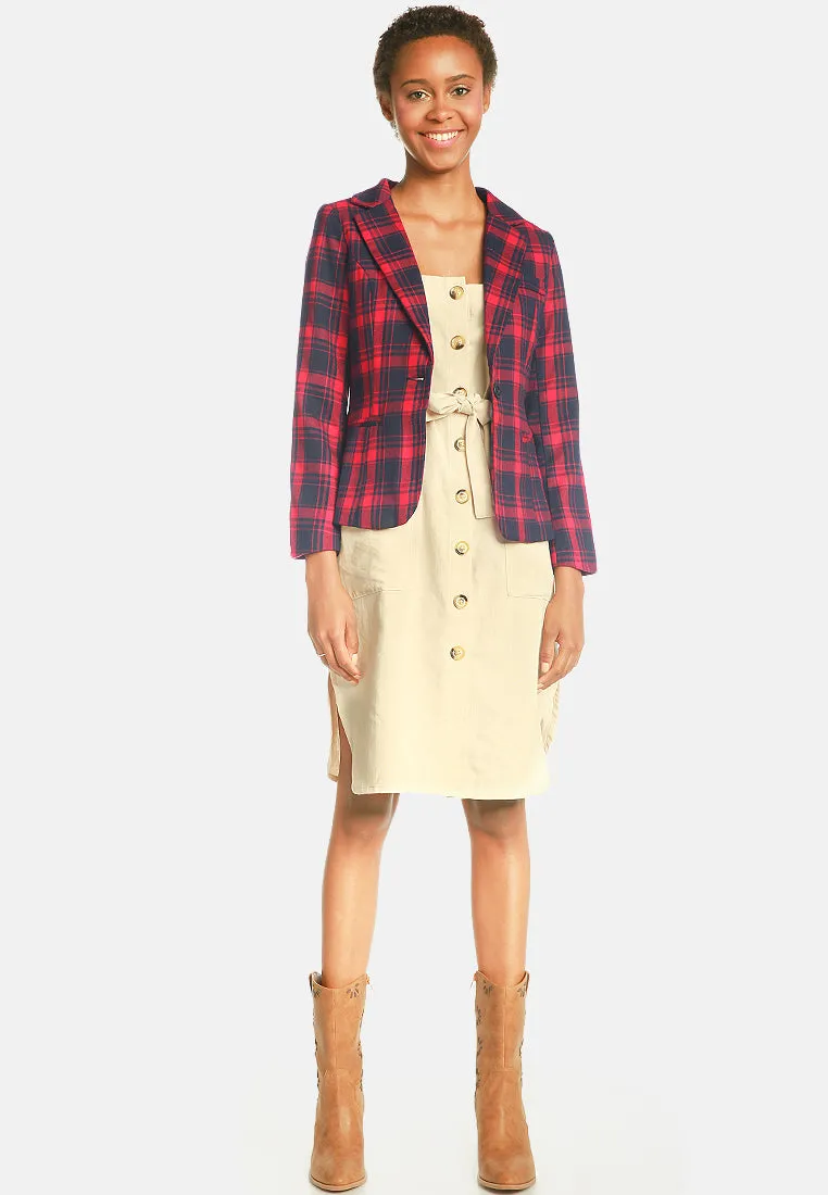 checks single breasted button blazer