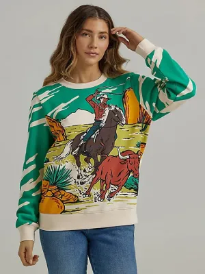 CL112344700 Wrangler Ladies Sweatshirt Rope/Rider Print-Grn
