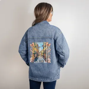 Cobblestone Street in Italy Collage Oversized Women's DTG Denim Jacket