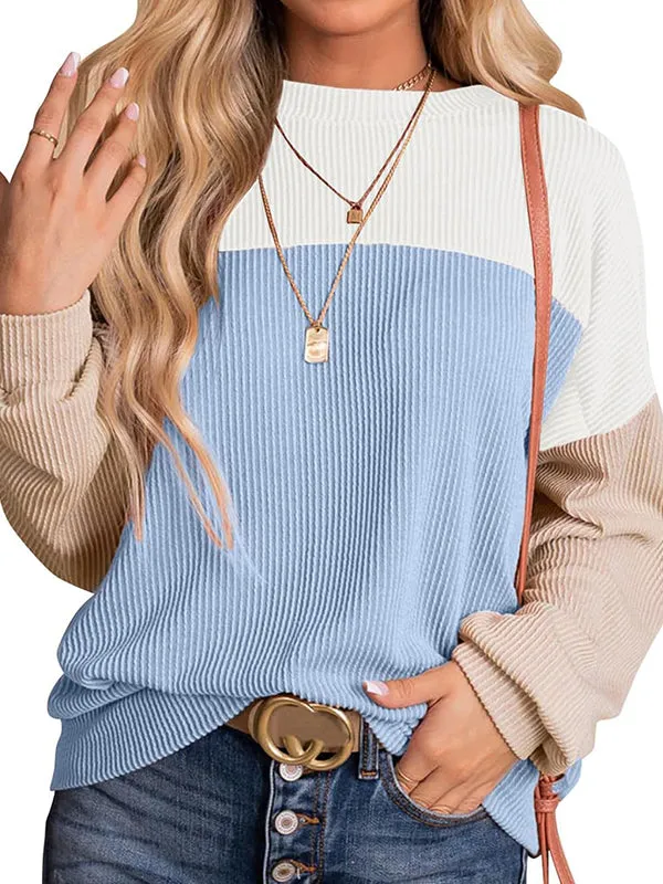 Color Block Oversized Long Sleeve Sweatshirts