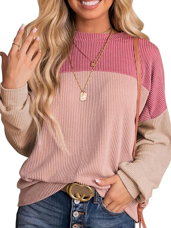 Color Block Oversized Long Sleeve Sweatshirts