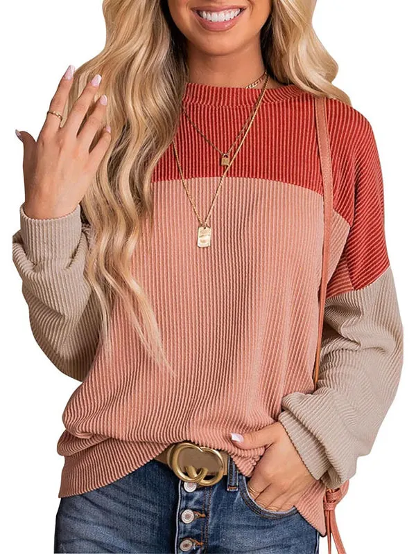 Color Block Oversized Long Sleeve Sweatshirts