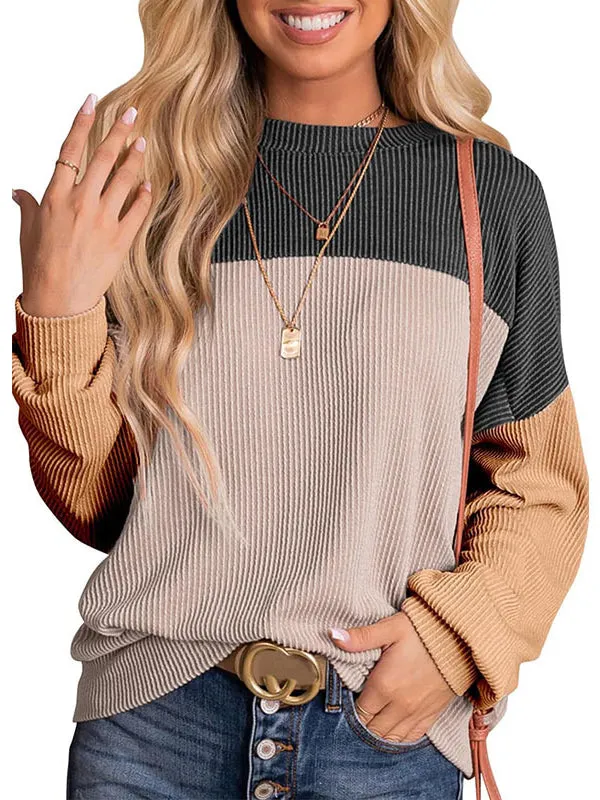 Color Block Oversized Long Sleeve Sweatshirts