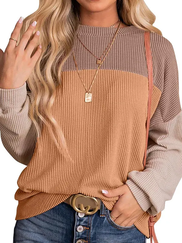 Color Block Oversized Long Sleeve Sweatshirts