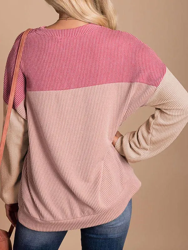 Color Block Oversized Long Sleeve Sweatshirts
