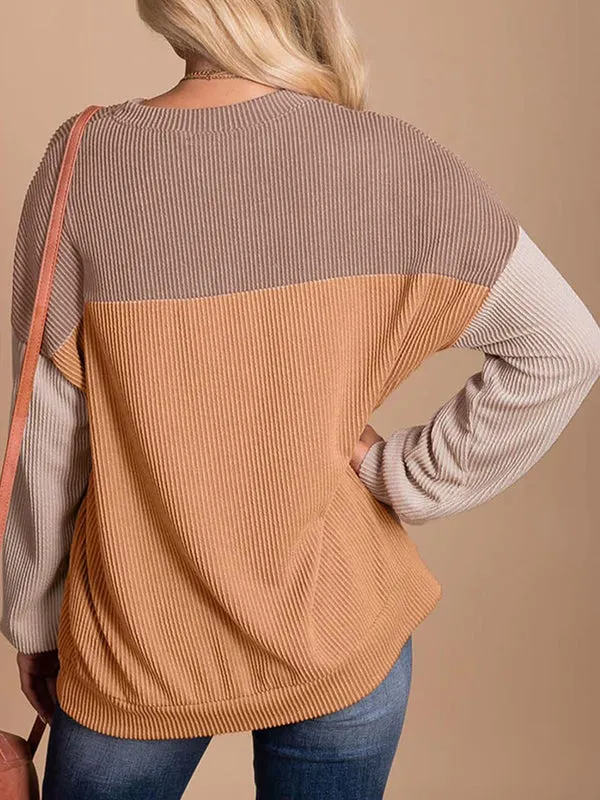 Color Block Oversized Long Sleeve Sweatshirts
