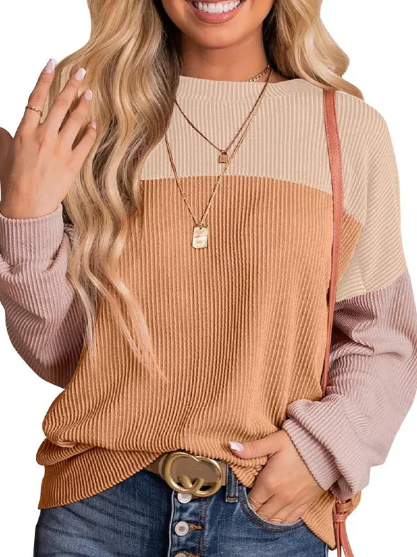 Color Block Oversized Long Sleeve Sweatshirts