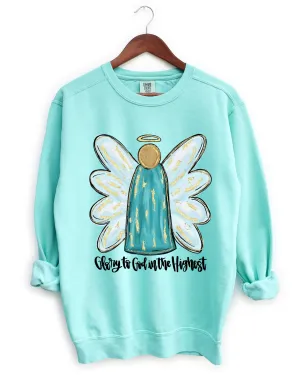 Comfort Colors Chalky Mint Glory To God In The Highest Sweatshirt - Adult Sizes - Christmas Angel Sweatshirt