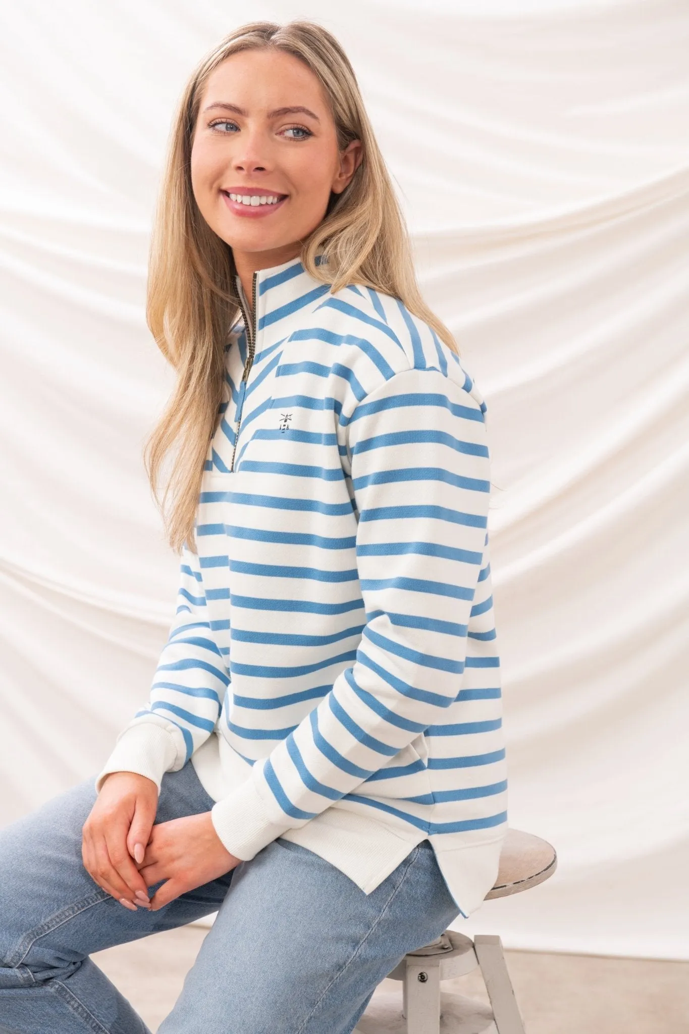 Coral Jersey - Marine Blue Stripe