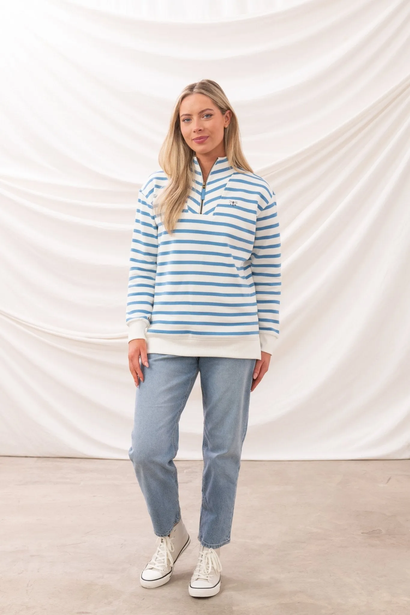 Coral Jersey - Marine Blue Stripe