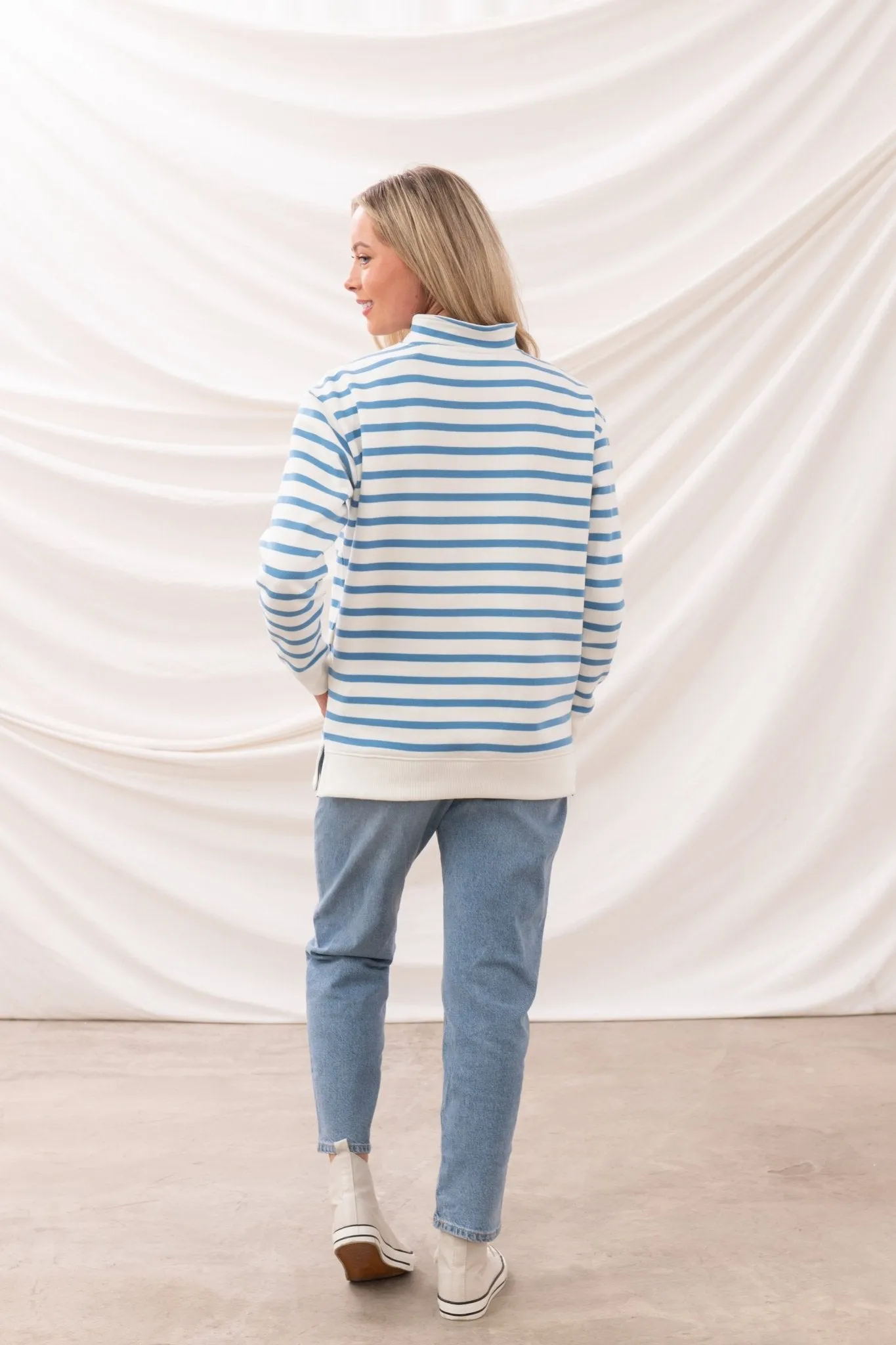 Coral Jersey - Marine Blue Stripe