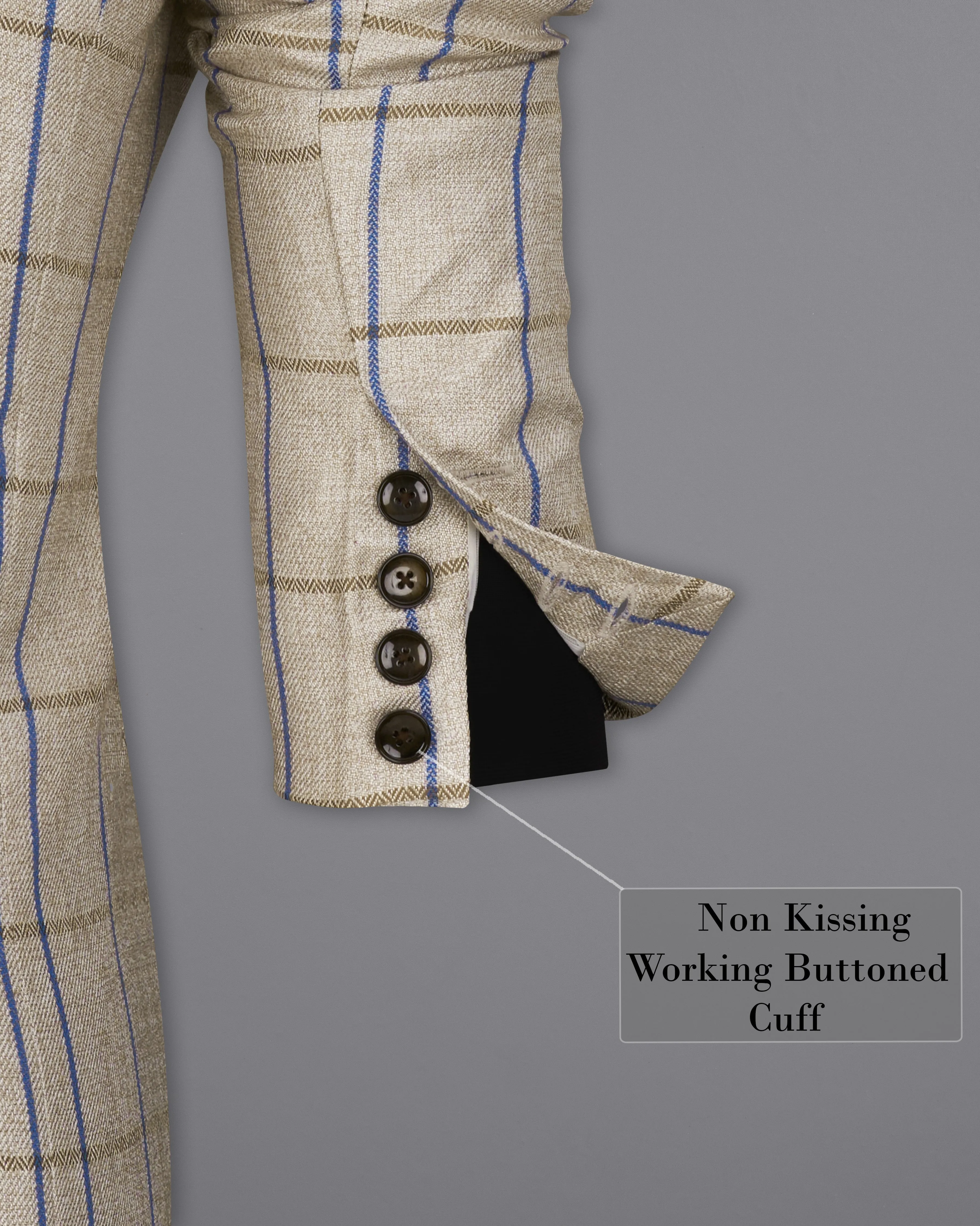 Coriander Cream Windowpane Double Breasted Trench Coat