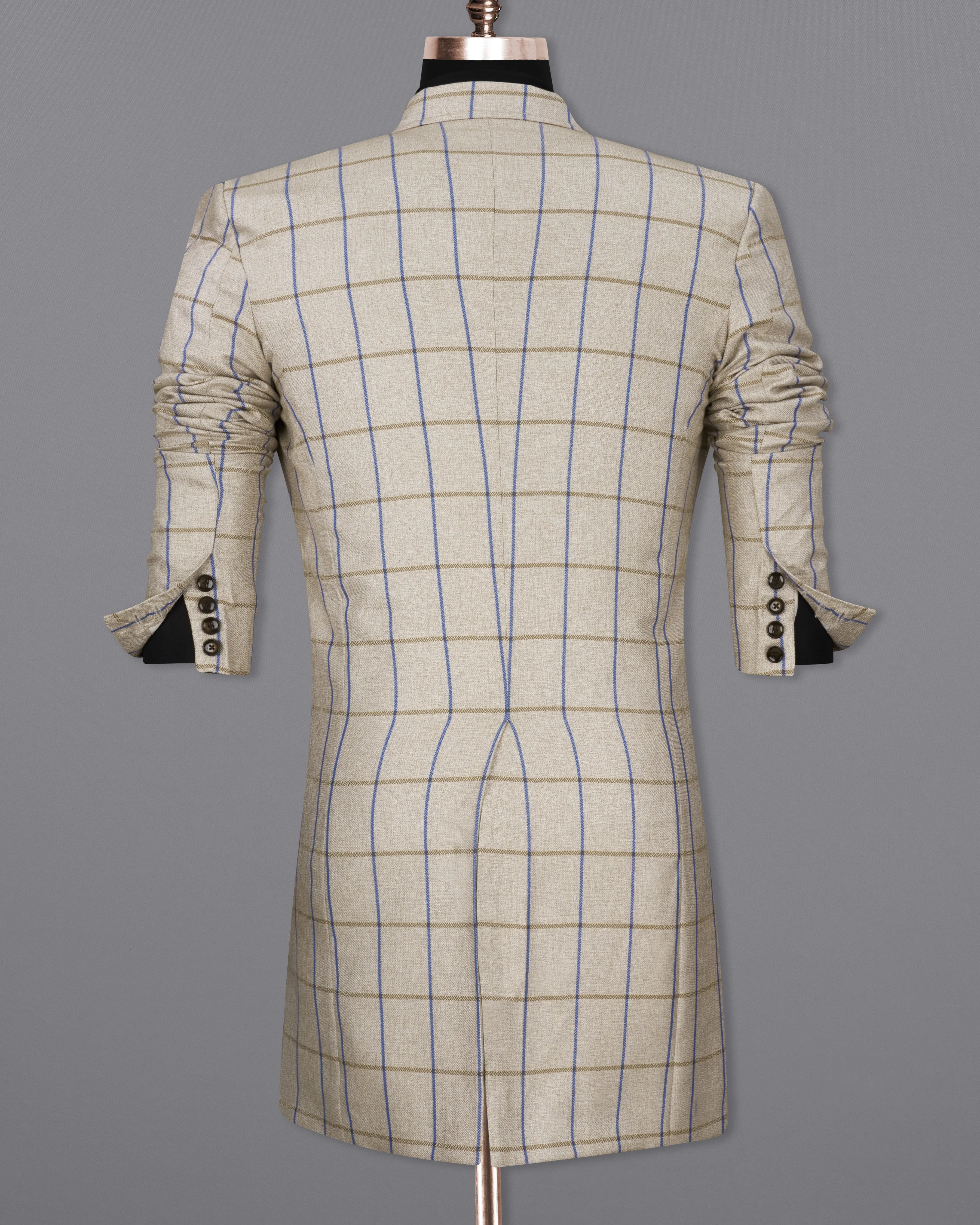 Coriander Cream Windowpane Double Breasted Trench Coat