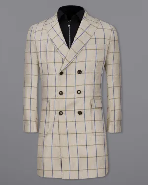 Coriander Cream Windowpane Double Breasted Trench Coat