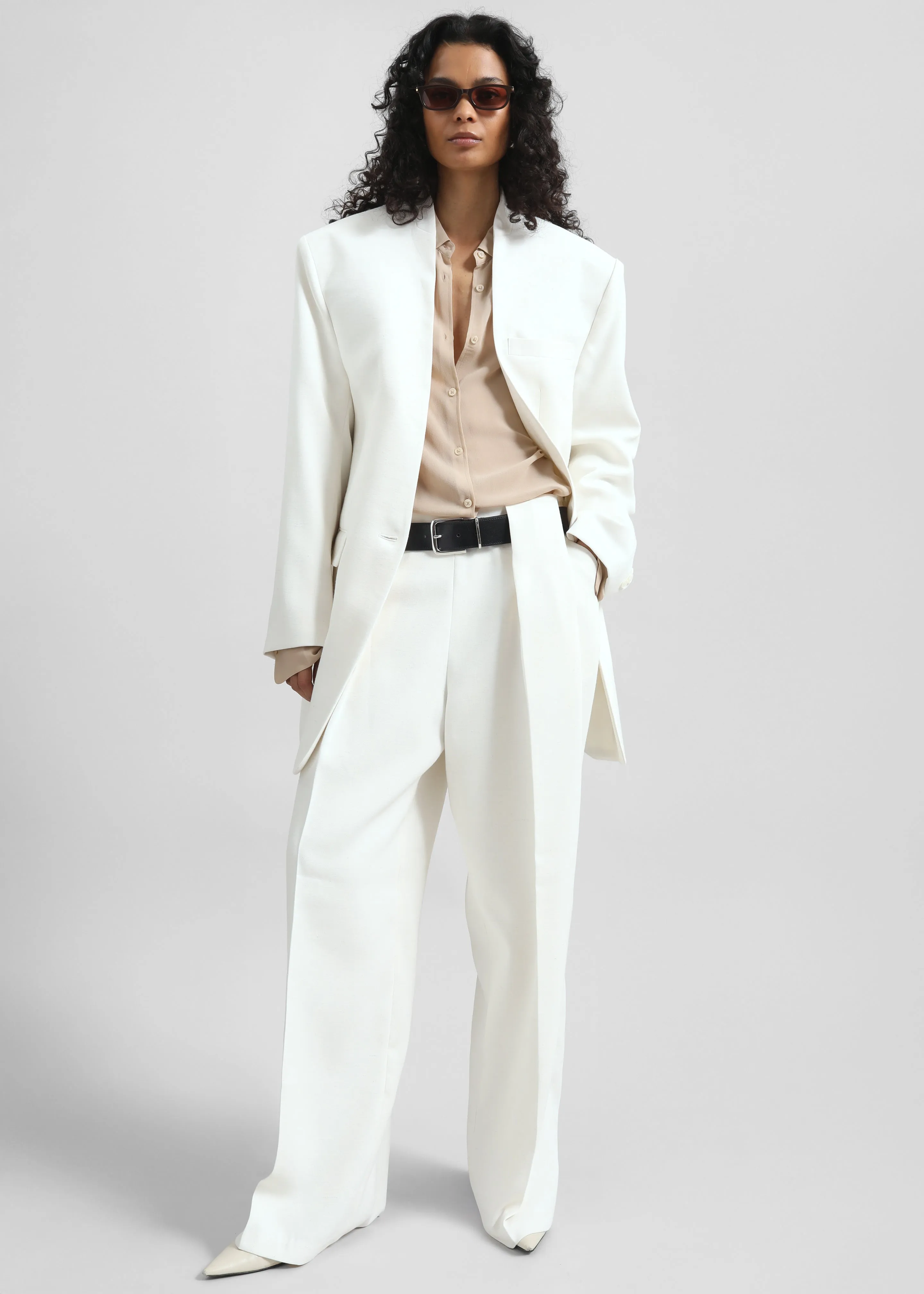 Corsham Collarless Oversized Blazer - White