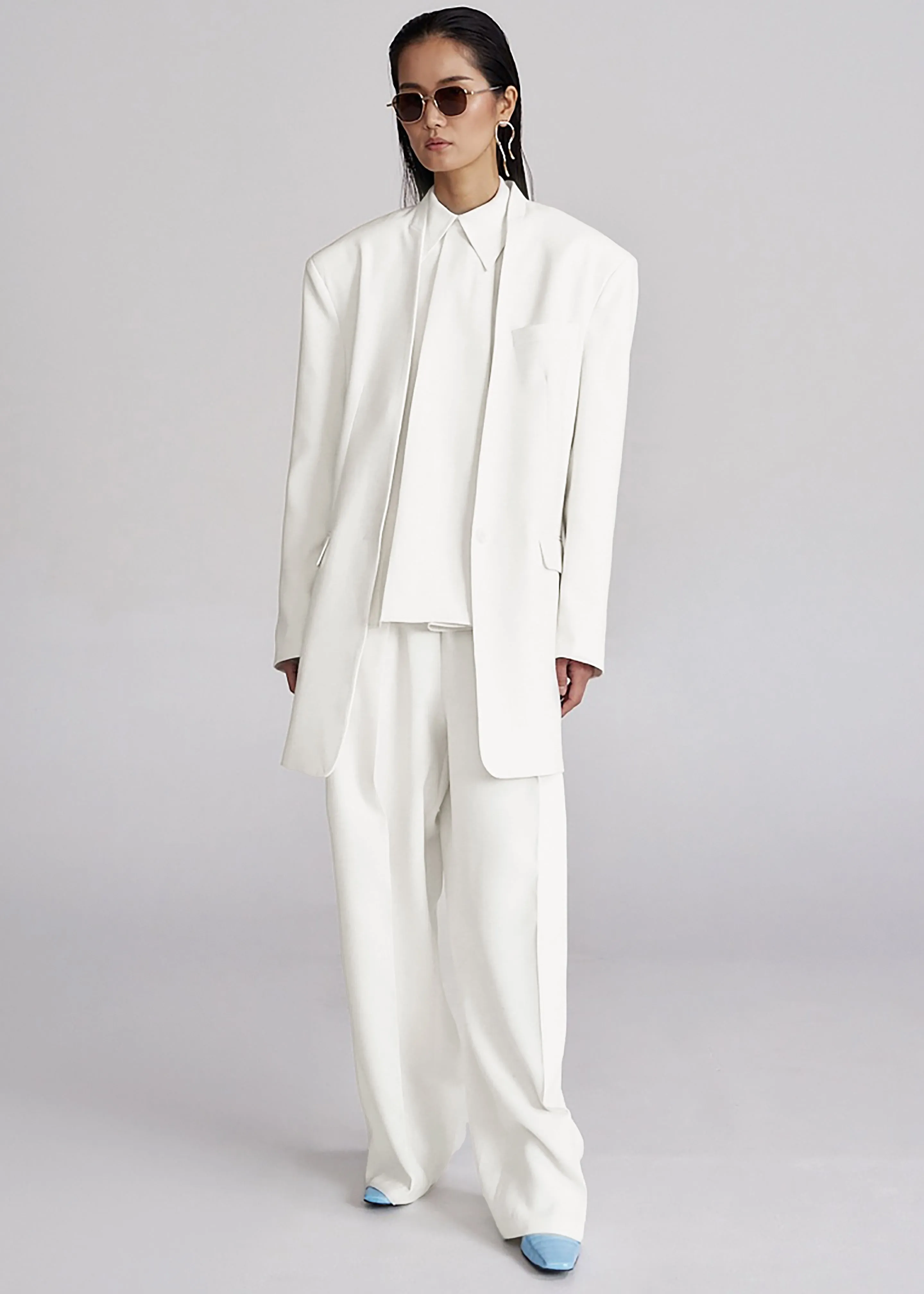 Corsham Collarless Oversized Blazer - White
