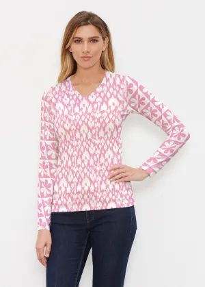 Cosmo Ikat (7933) ~ Butterknit Long Sleeve V-Neck Top