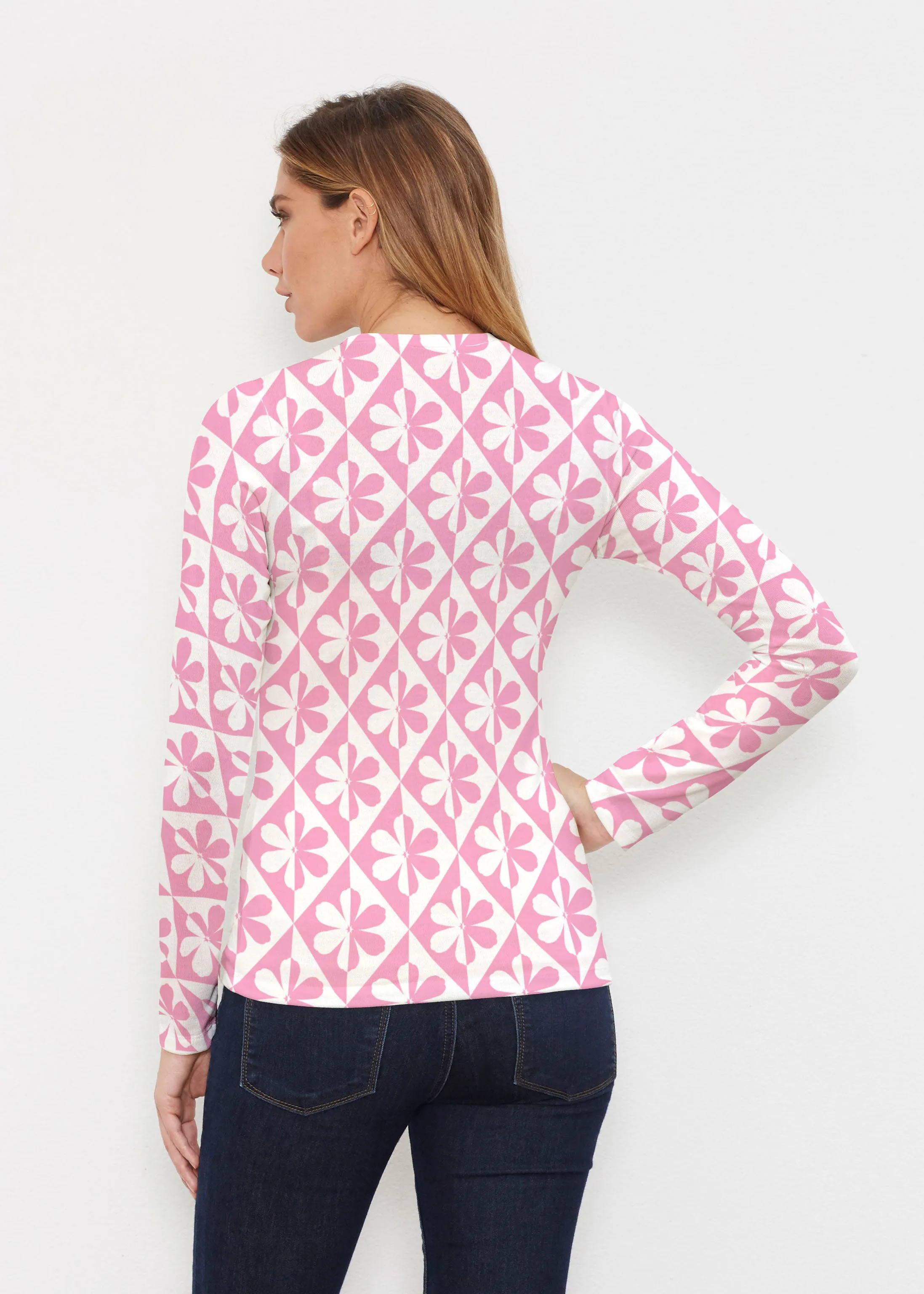 Cosmo Ikat (7933) ~ Butterknit Long Sleeve V-Neck Top