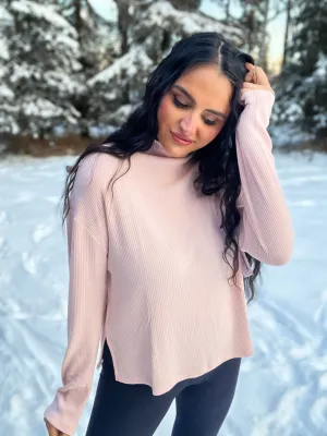 Countless Memories High Neck Slit Top- Dusty Pink