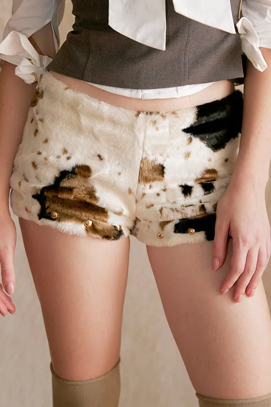 Cozy Cow-Print Plush Shorts